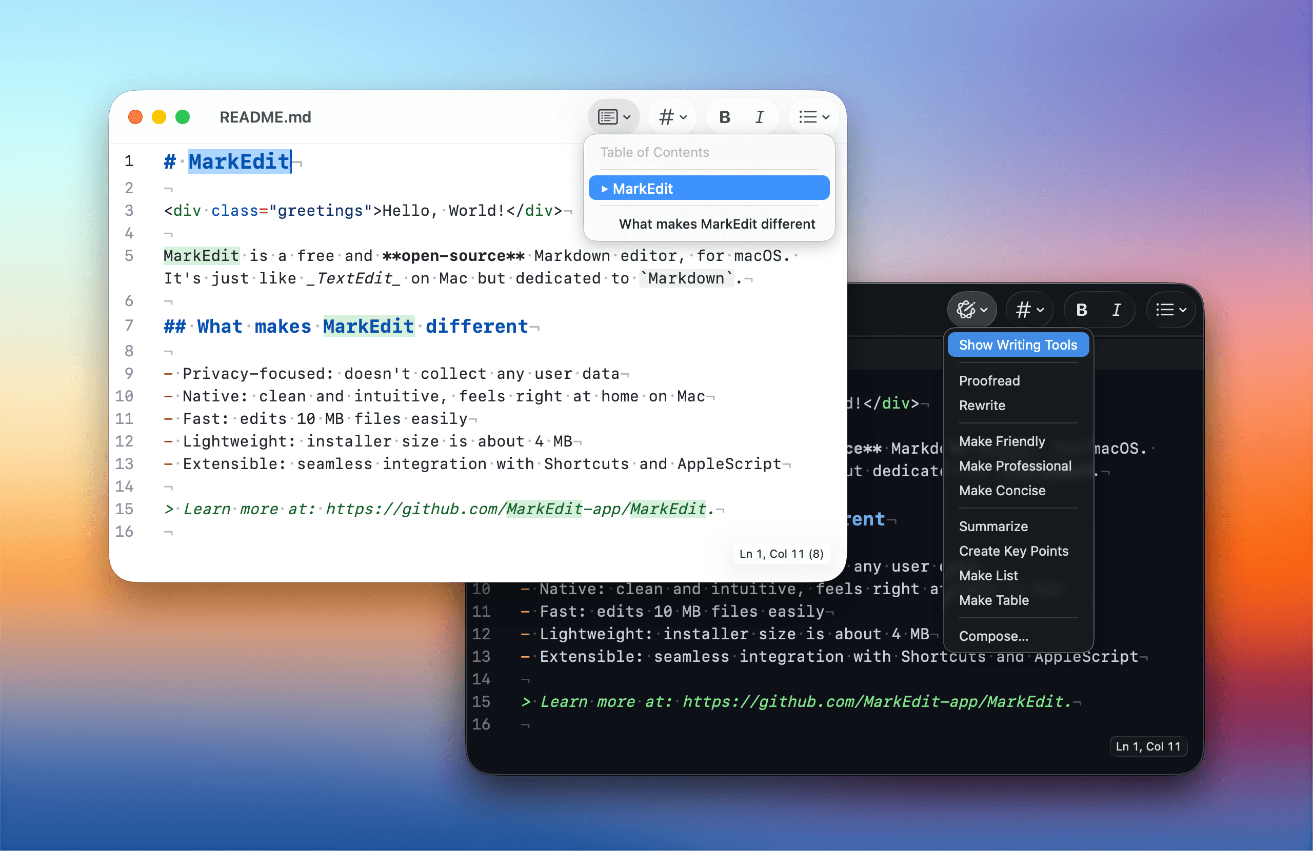 MarkEdit Markdown 编辑器界面截图