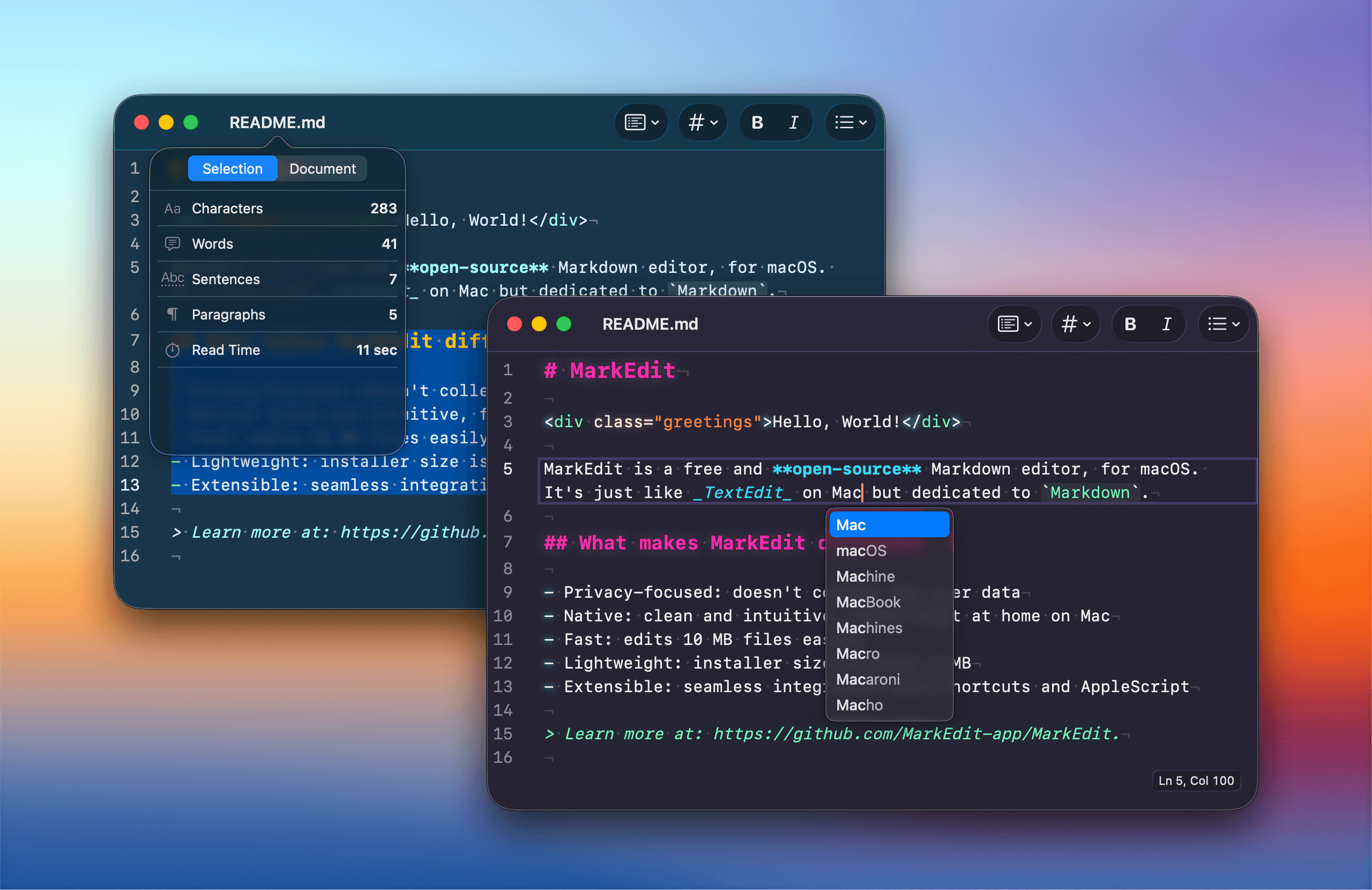 MarkEdit Markdown 编辑界面截图