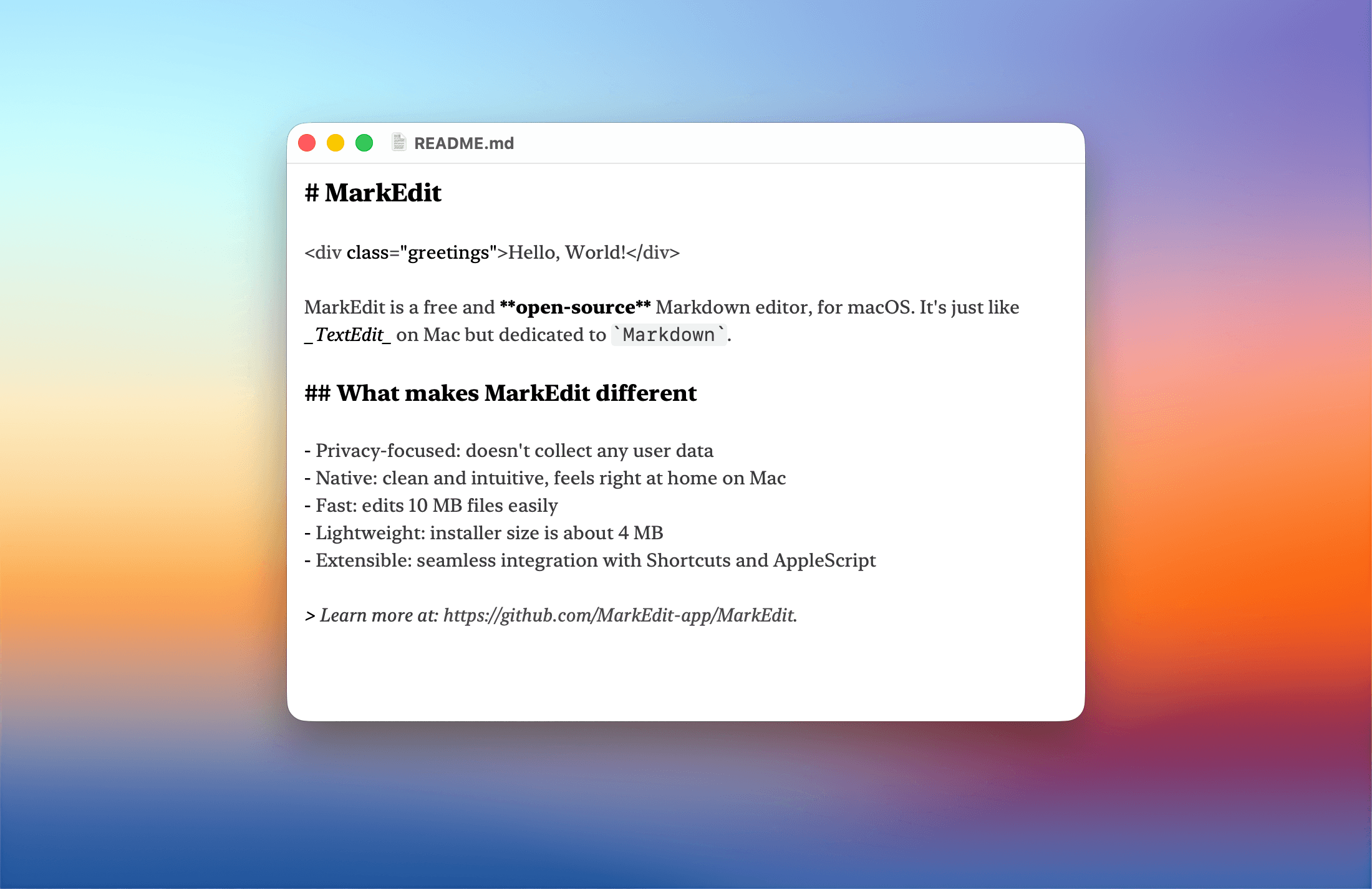 MarkEdit macOS 原生界面截图